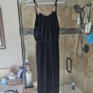 Black pantsuit with gold collar